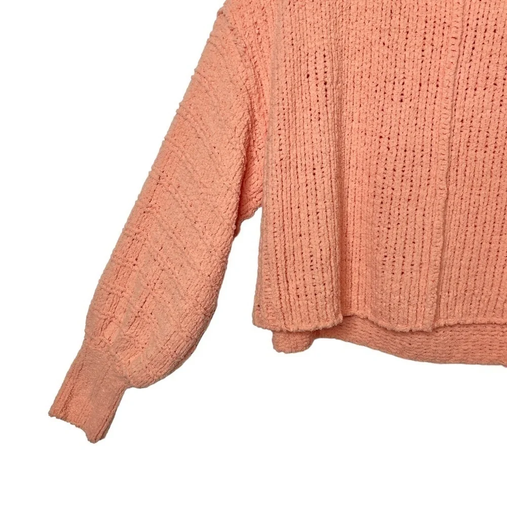Free People Peach Be Yours Cozy Cowl Neck Women’s Balloon Sleeve Sweater Sz XS
